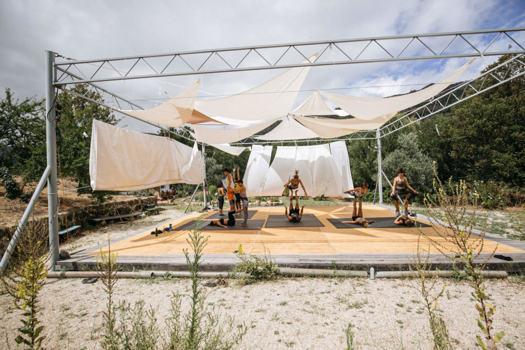 Training space with people doing acro